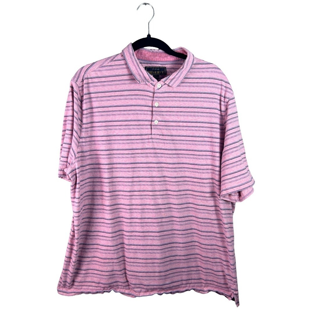 Jos A Bank Mens Polo Shirt XXL Pink Striped Short Sleeve Preppy
